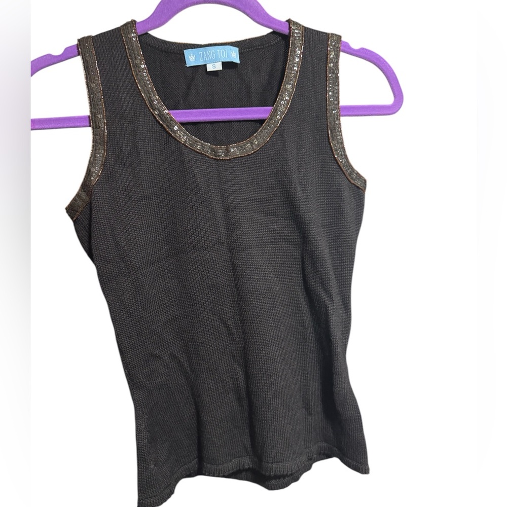 Zang Toi Silk Wool Cashmere Blend Sleeveless Knit Small Brown Women